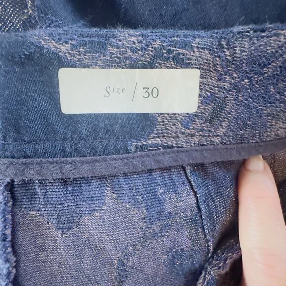 Pilcro Anthropologie Metallic Floral Brocade Wide Leg Pants Blue Gold Sz 30 - Picture 11 of 14